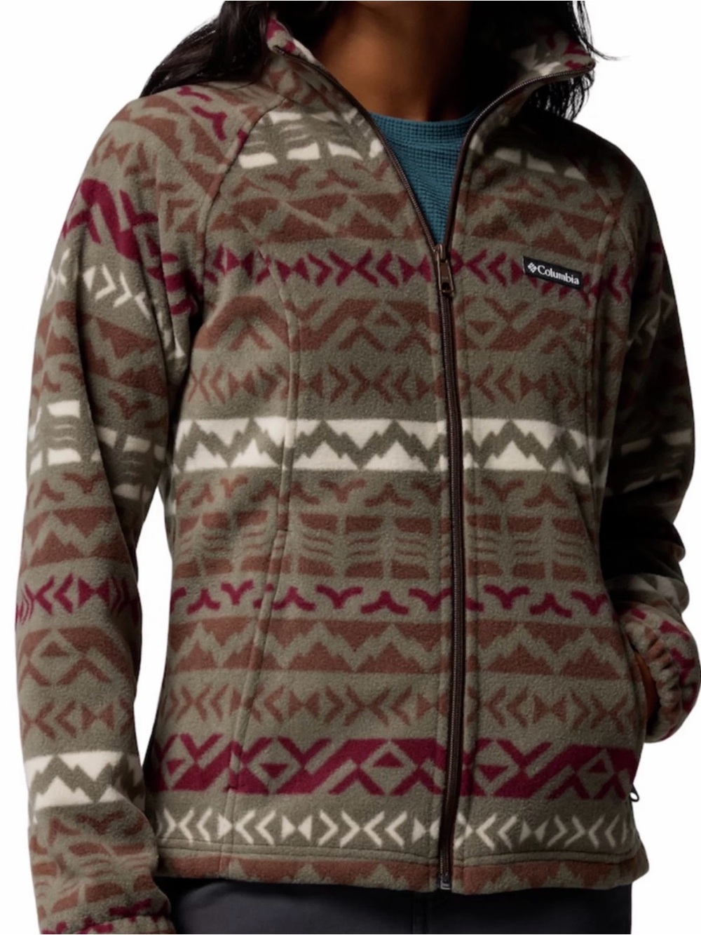 Columbia Women’s Olive Brown Patterned Fleece Jacket